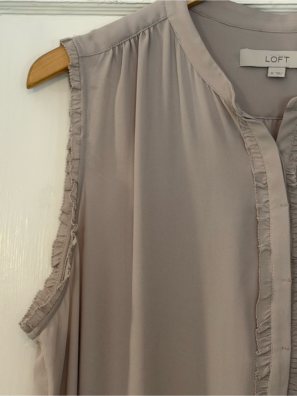 LOFT Sleeveless Ruffle-Trim Blouse in Soft Taupe/Greige - Picture 2 of 8